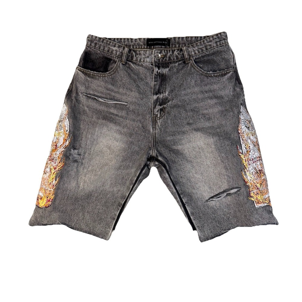 Who Decides War Flame Glass Knee Cover Shorts Grey Size 34